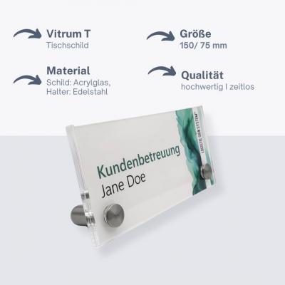 Tischschild Vitrum T 150 75 mm aus Acryl